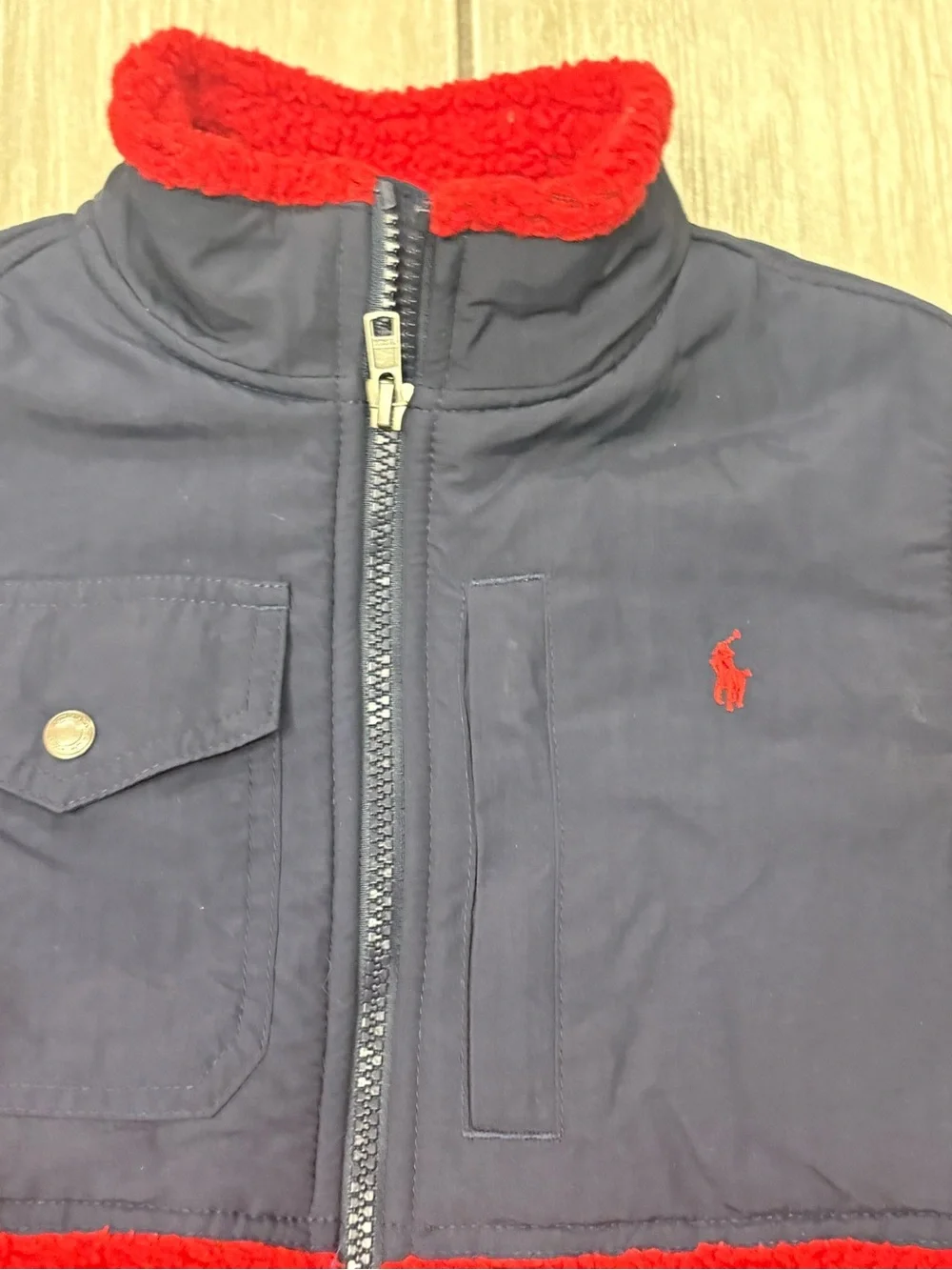 Box #7 Polo Ralph Lauren Boys size 7 Teddy Sherpa Fleece Red/Navy Jacket